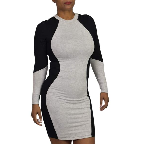 GoodTime Jersey Knit Dress Black Grey Stretch Bodycon Hourglass Illusion Large - Picture 9 of 15